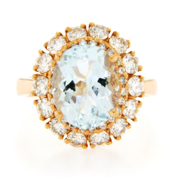 Luxo Jewelry Aquamarine & Diamonds Rose Gold Ring